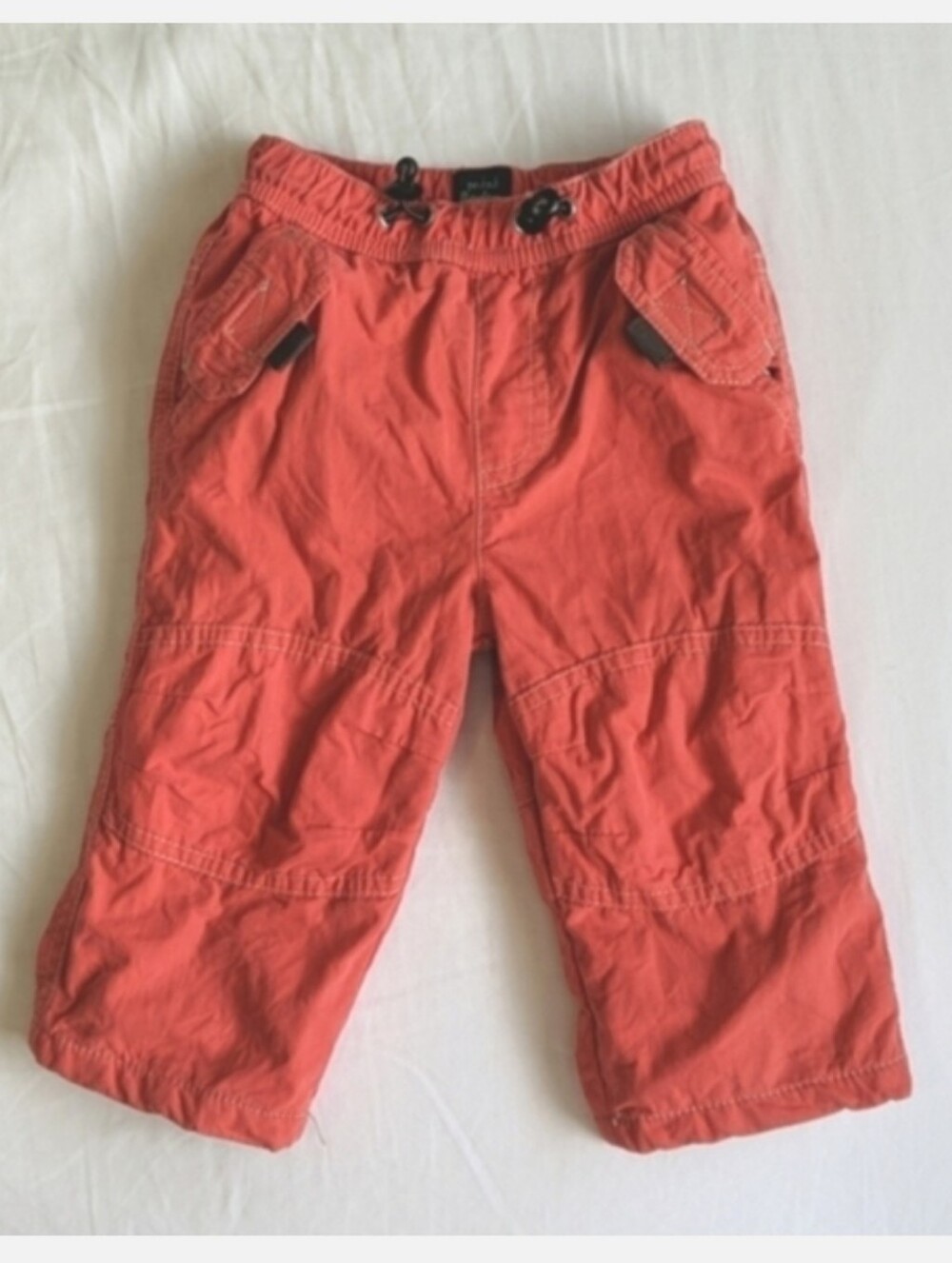 MINI BODEN | Red Orange Lined Outdoor Cargo Canvas Pants Jersey Lining | 6-12M